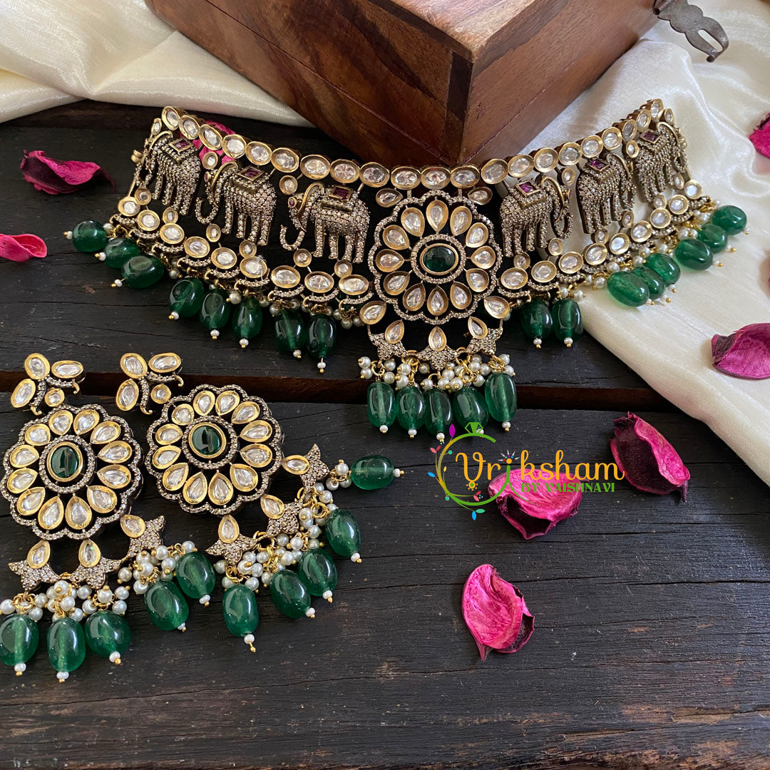 Emerald Victorian Diamond High Neck Choker-VV023