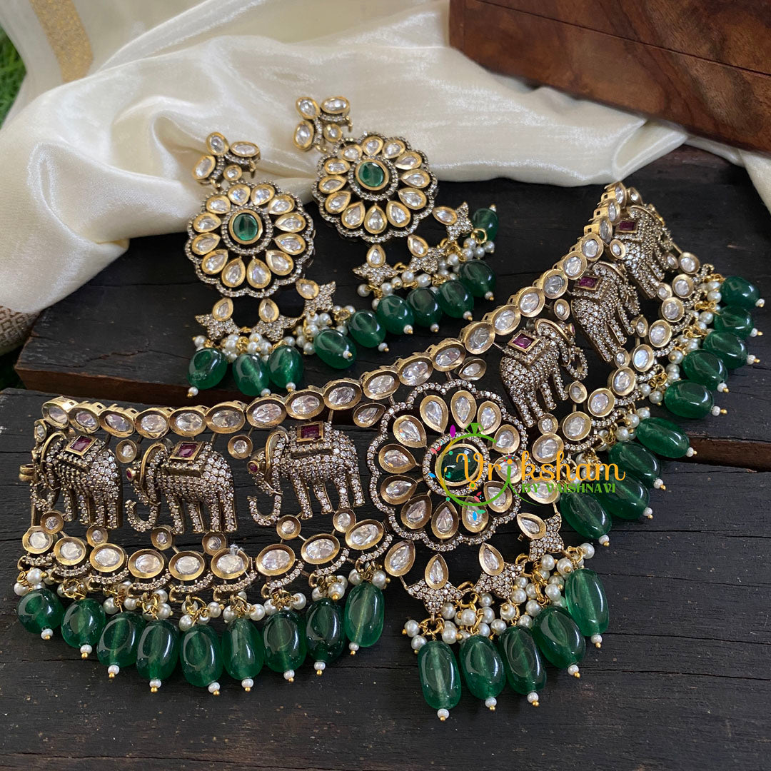 Emerald Victorian Diamond High Neck Choker-VV023