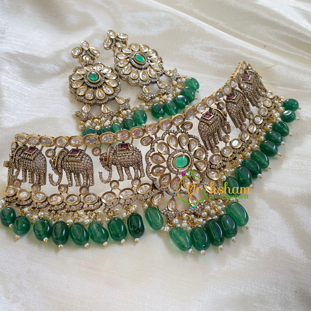 Emerald Victorian Diamond High Neck Choker-VV023