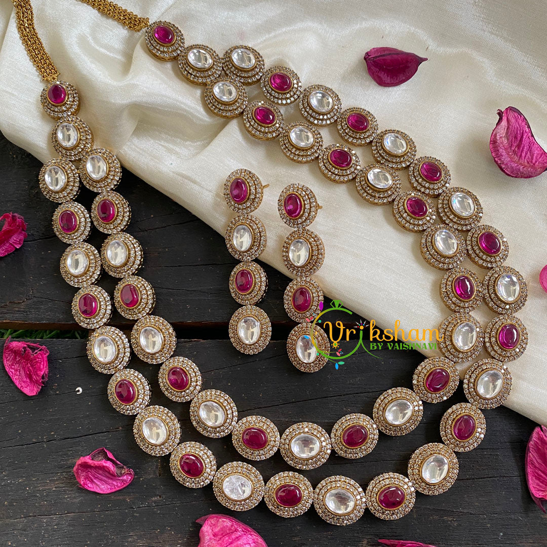 Layered Victorian Diamond Long Neckpiece-Red-VV037
