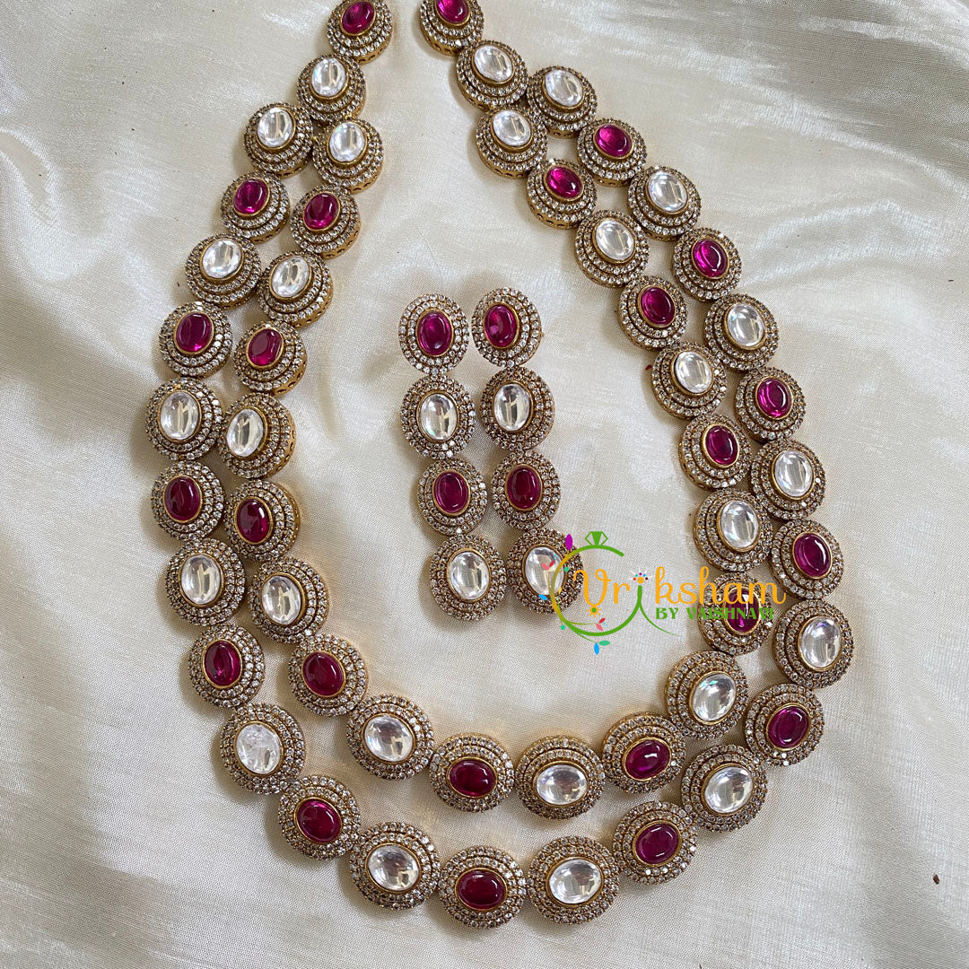 Layered Victorian Diamond Long Neckpiece-Red-VV037