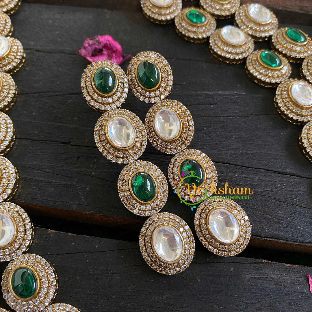 Layered Victorian Diamond Long Neckpiece-Green-VV038