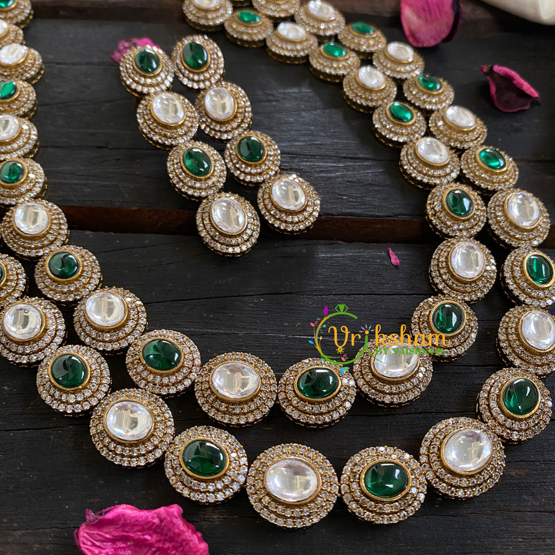 Layered Victorian Diamond Long Neckpiece-Green-VV038