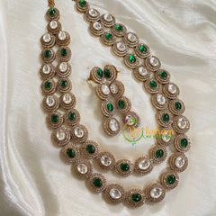 Layered Victorian Diamond Long Neckpiece-Green-VV038