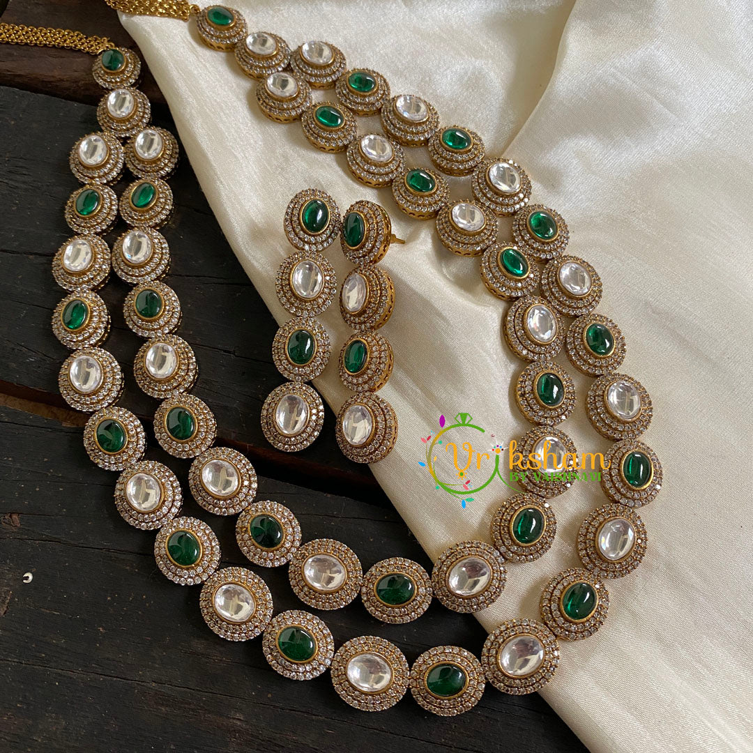 Layered Victorian Diamond Long Neckpiece-Green-VV038
