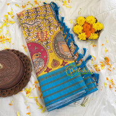 Yellow Kalamkari Semi Soft Silk Saree-VS285