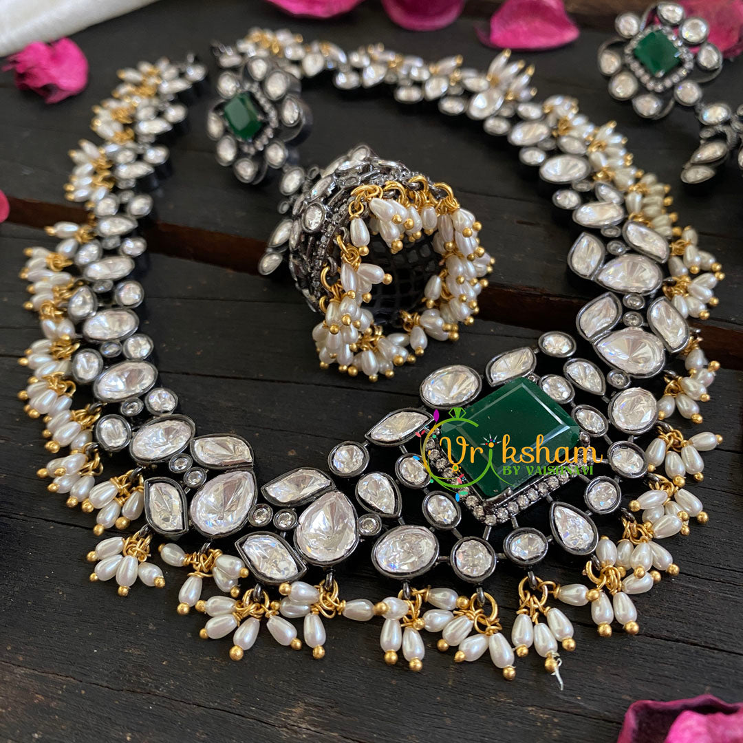 Green Stone Victorian Diamond Choker-VV040