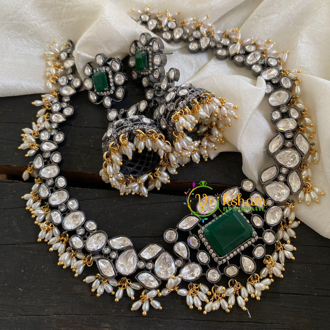 Green Stone Victorian Diamond Choker-VV040