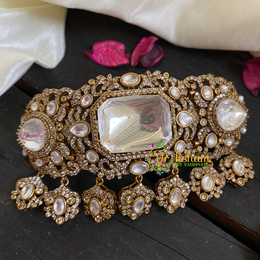 White Stone Victorian Diamond High Neck Choker-VV045