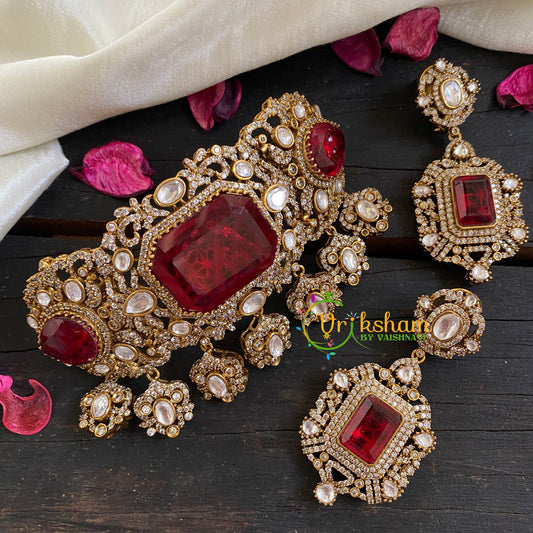 Ruby Red Victorian Diamond High Neck Choker-VV035