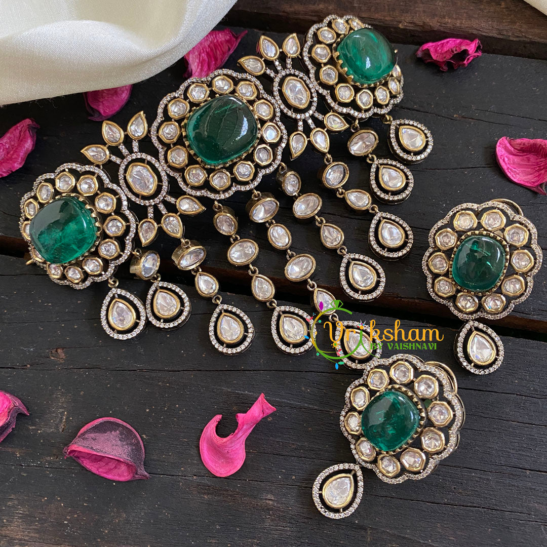 Emerald Victorian Diamond High Neck Choker-VV026