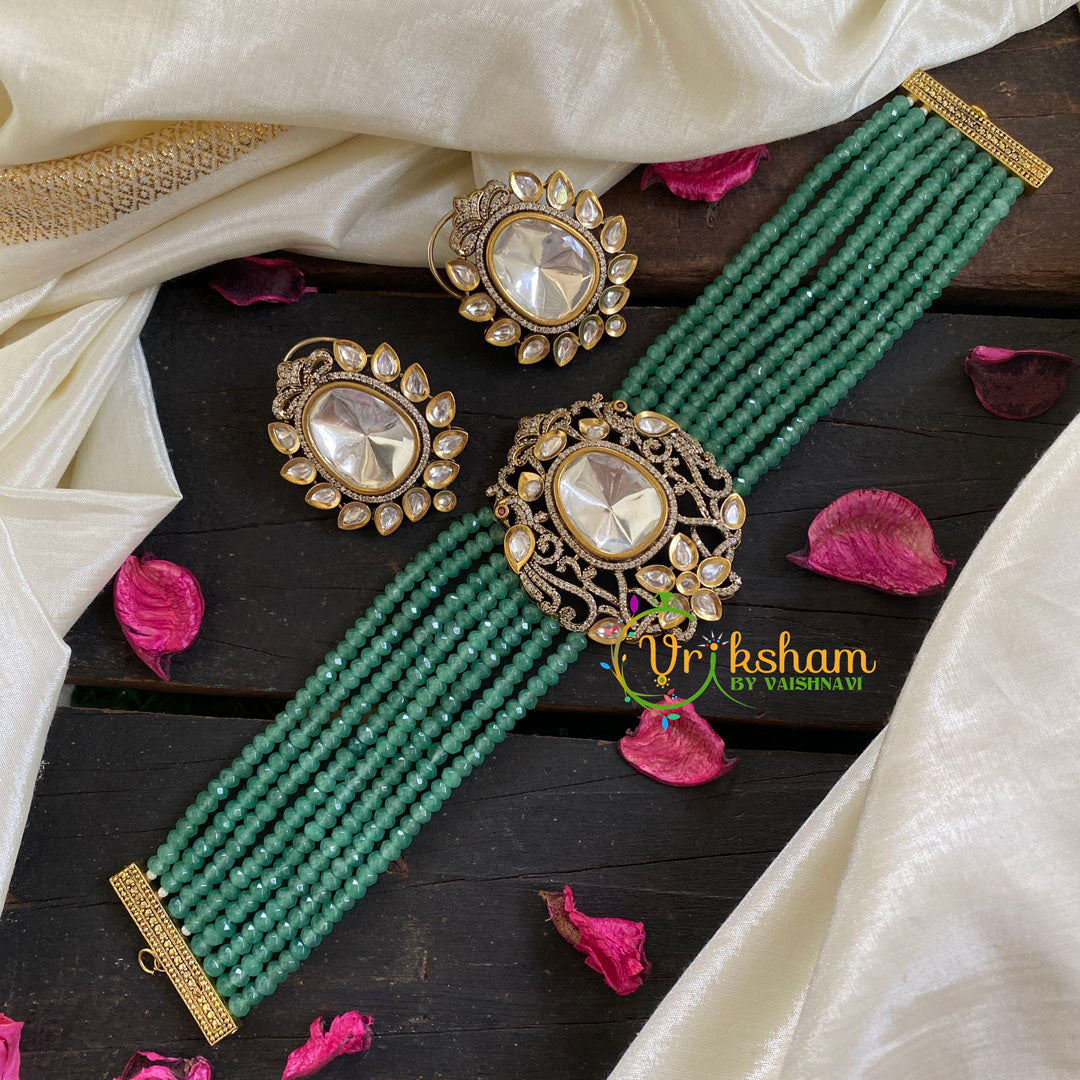 Green Bead Victorian Diamond Choker-VV031