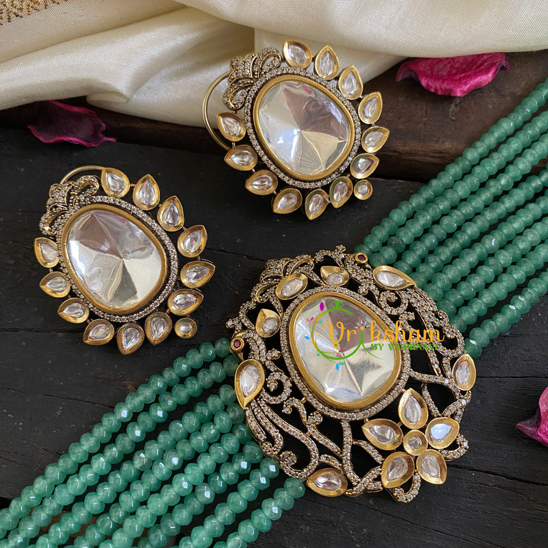Green Bead Victorian Diamond Choker-VV031