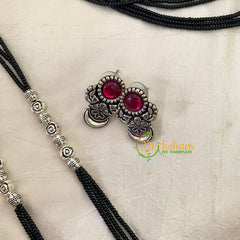 Pink Stone Pendant Black Beaded Chain -S506