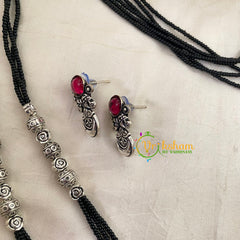 Pink Stone Pendant Black Beaded Chain -S507