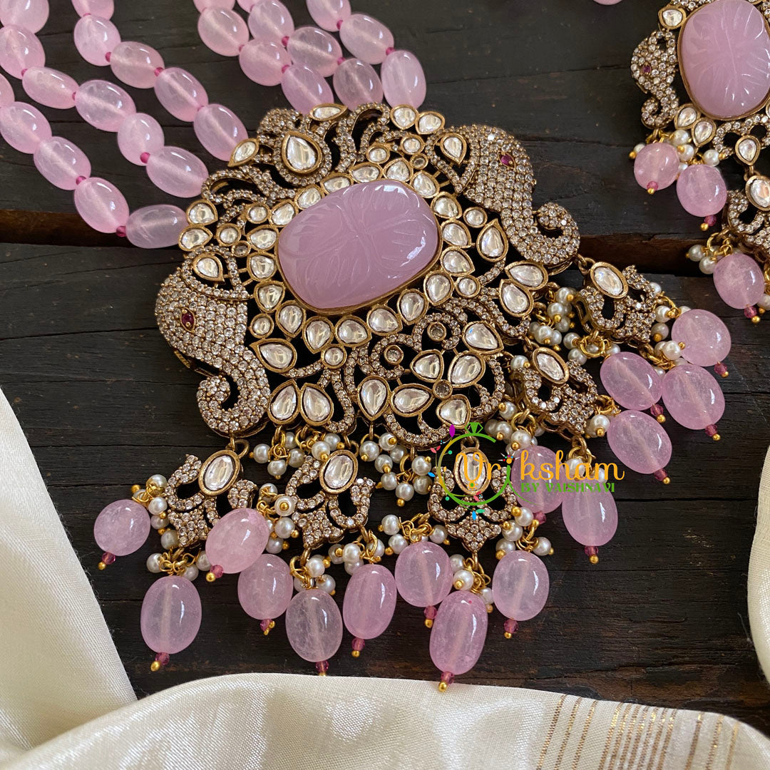 3 Layered Victorian Diamond Neckpiece-Baby Pink-VV050
