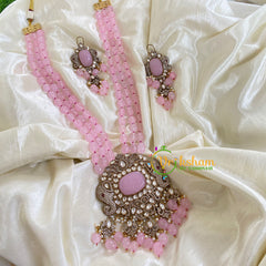 3 Layered Victorian Diamond Neckpiece-Baby Pink-VV050