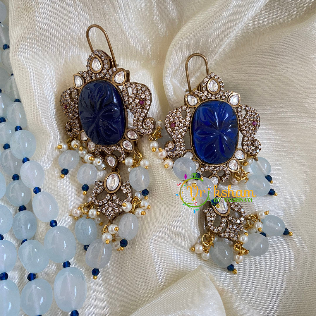 3 Layered Victorian Diamond Neckpiece-Blue-VV051