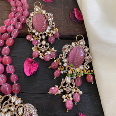 3 Layered Victorian Diamond Neckpiece-Pinkish Maroon-VV055