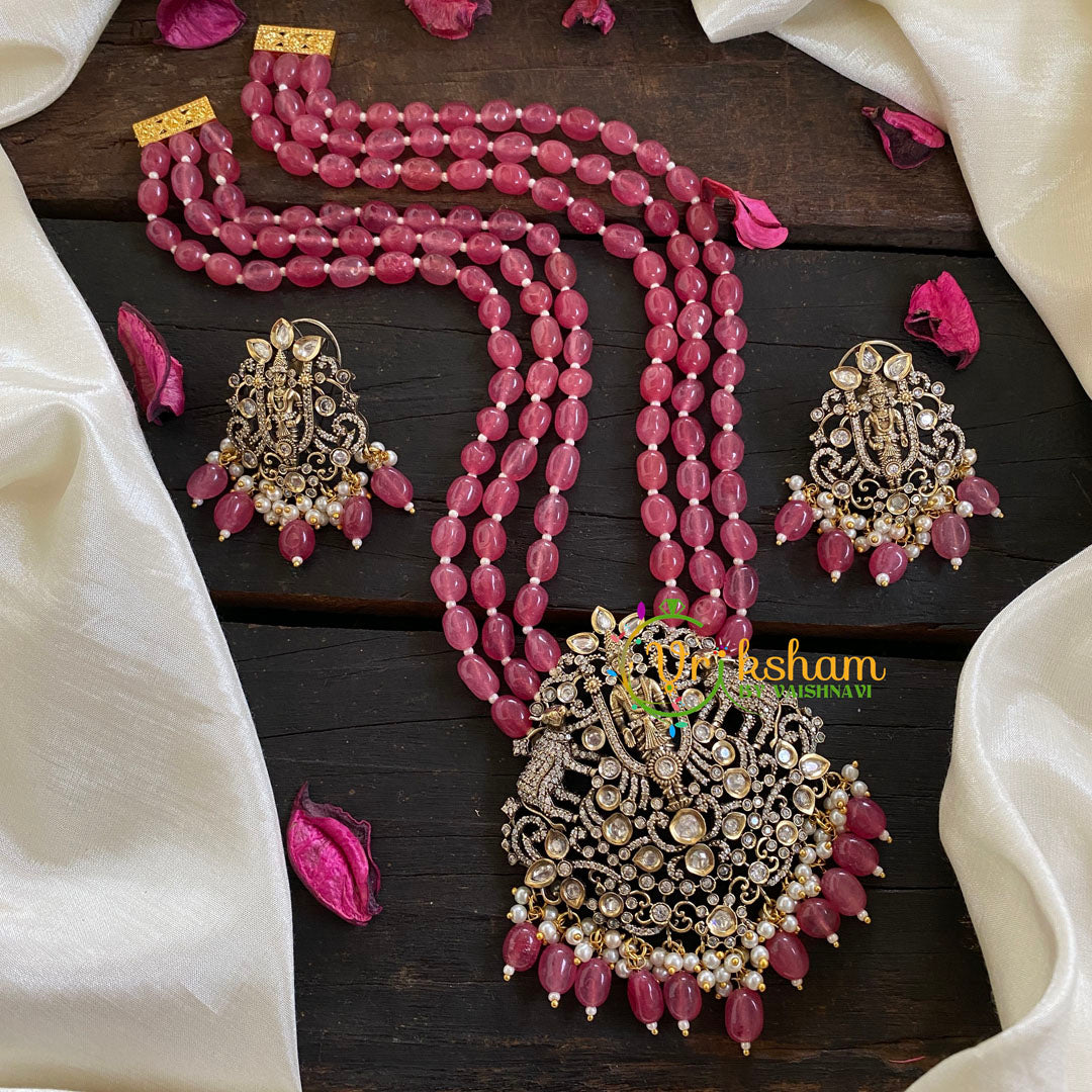 Pink Bead Victorian Diamond Temple Neckpiece-VV058