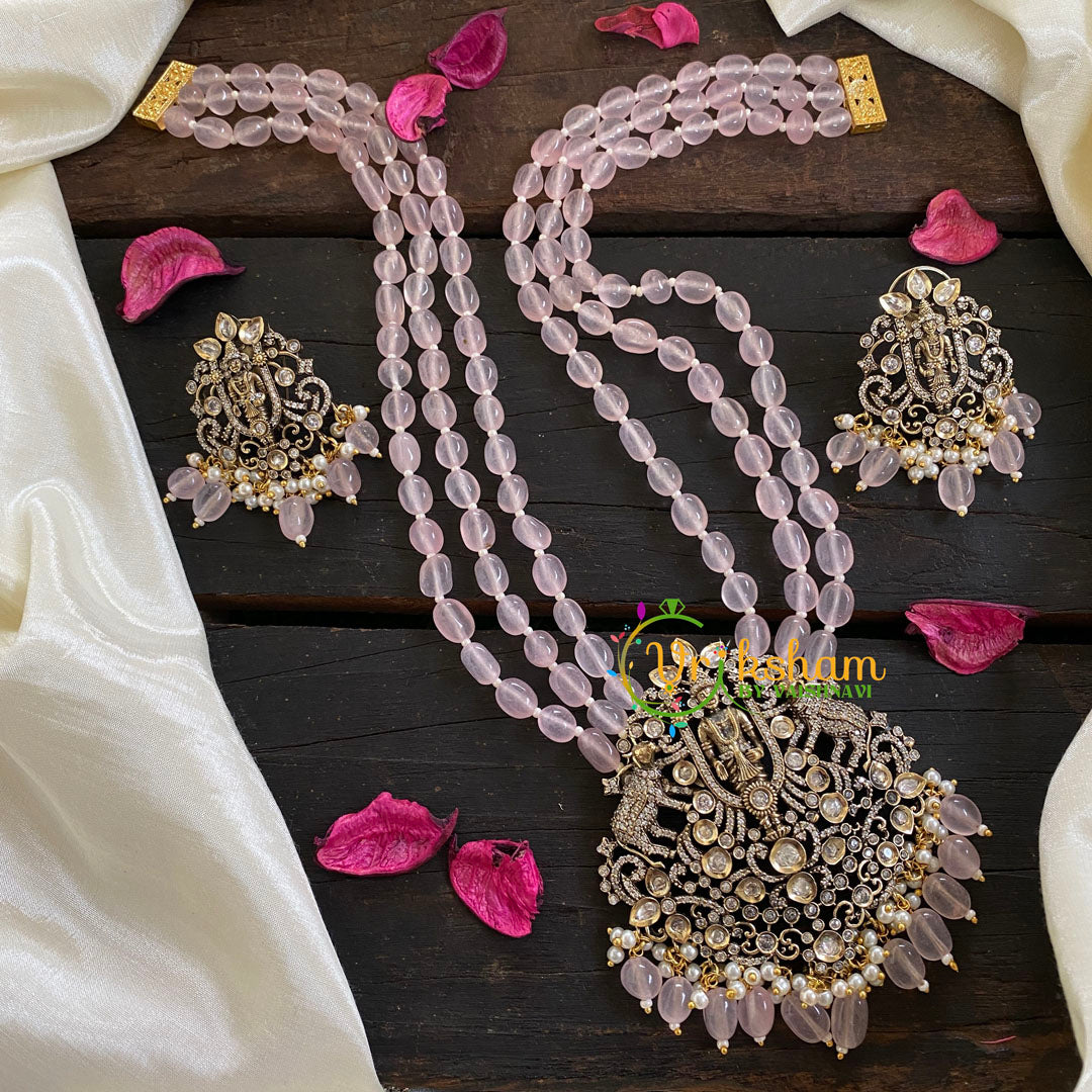 Baby Pink Bead Victorian Diamond Temple Neckpiece-VV061