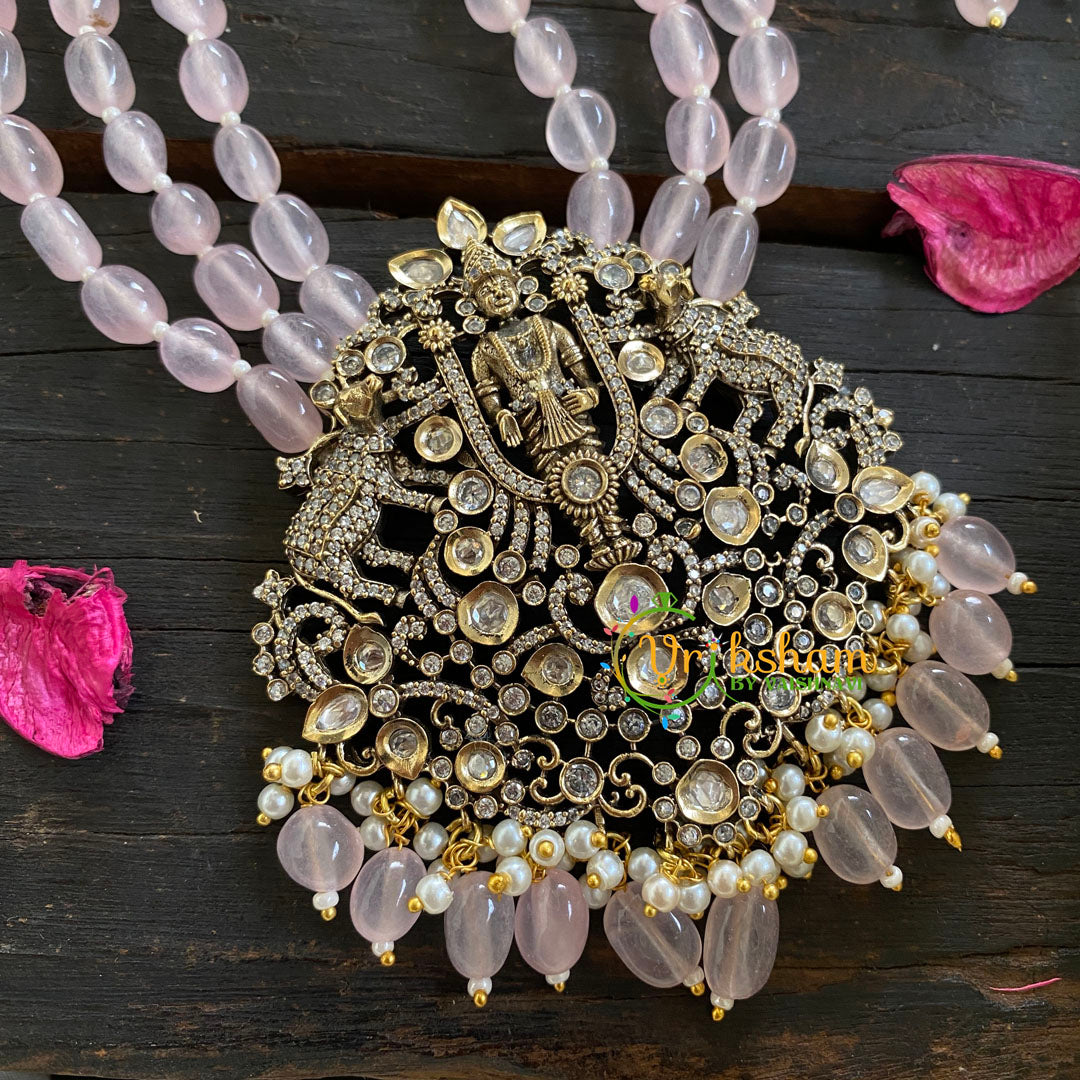 Baby Pink Bead Victorian Diamond Temple Neckpiece-VV061