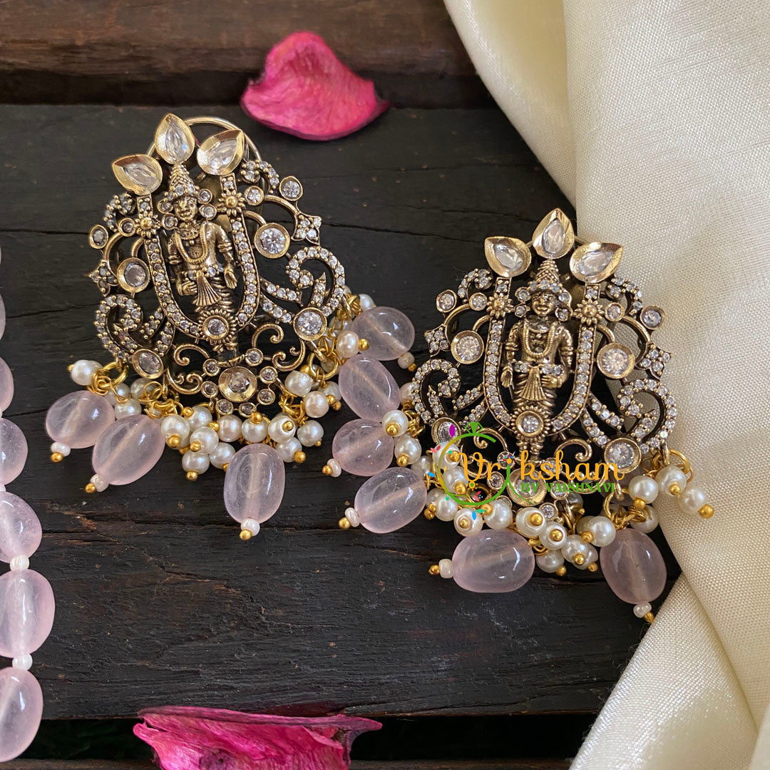 Baby Pink Bead Victorian Diamond Temple Neckpiece-VV061