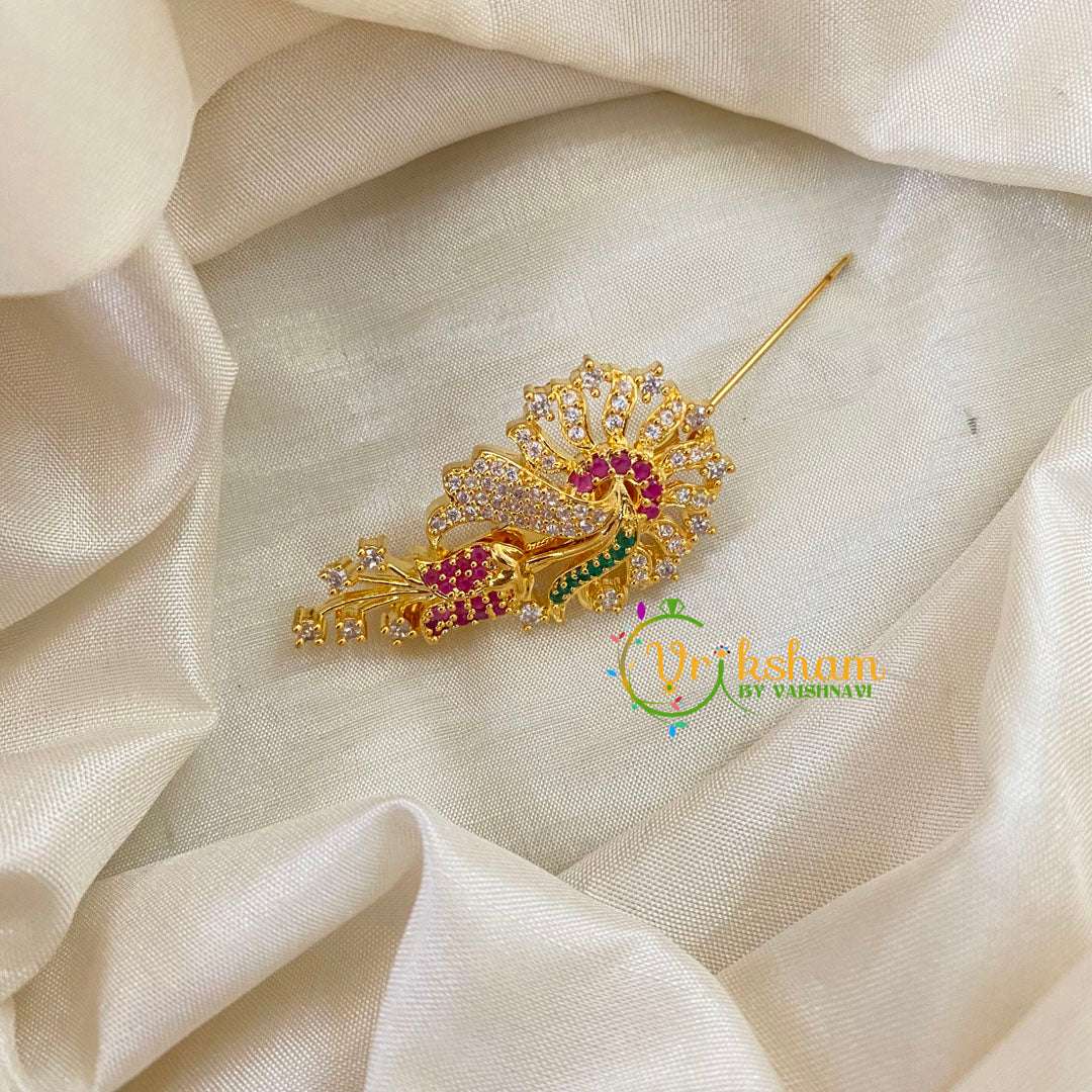AD Stone Gold Saree Pin -Dress Pin -2 Sided Flower Saree Brooch -G7757