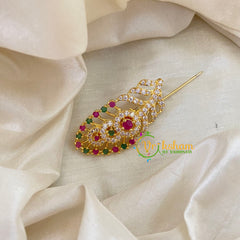AD Stone Gold Saree Pin -Dress Pin -Dotted Leaf Saree Brooch -G7756