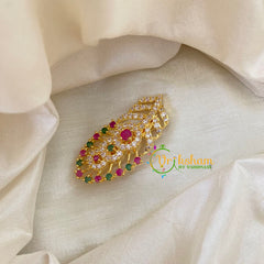 AD Stone Gold Saree Pin -Dress Pin -Dotted Leaf Saree Brooch -G7756