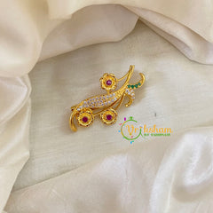 AD Stone Gold Saree Pin -Dress Pin -Tri Flower Saree Brooch -G7755