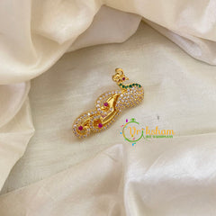 AD Stone Gold Saree Pin -Dress Pin -Seated Peacock Saree Brooch -G7754