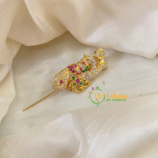 AD Stone Gold Saree Pin -Dress Pin -Turned Peacock Saree Brooch -G7752