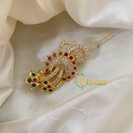 AD Stone Gold Saree Pin -Dress Pin -Bi Floral Saree Brooch -G7751