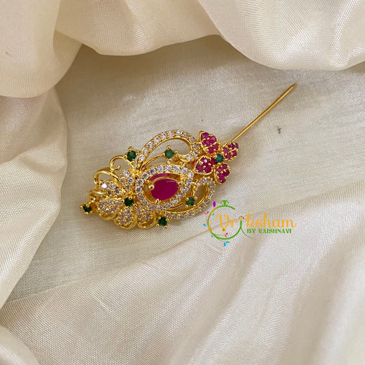 AD Stone Gold Saree Pin -Dress Pin -Floral Saree Brooch -G7750