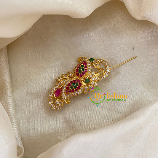 AD Stone Gold Saree Pin -Dress Pin -Dual Leaves Saree Brooch -G7749