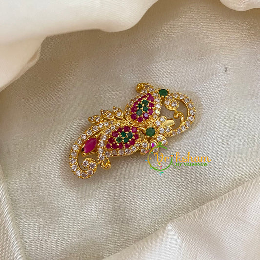 AD Stone Gold Saree Pin -Dress Pin -Dual Leaves Saree Brooch -G7749