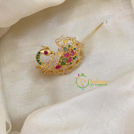 AD Stone Gold Saree Pin -Dress Pin -Turned Peacock Saree Brooch -G7748