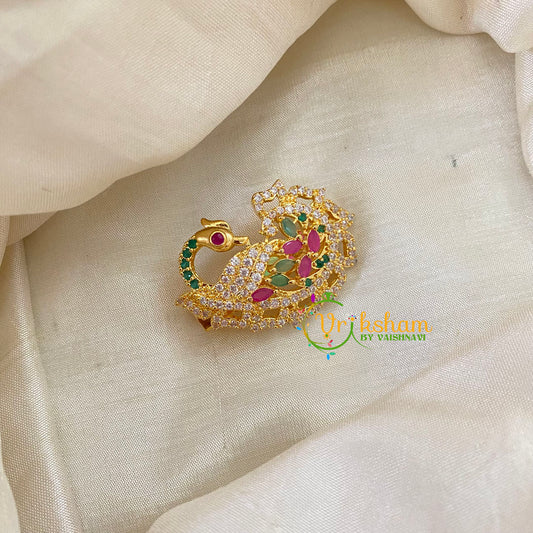 AD Stone Gold Saree Pin -Dress Pin -Turned Peacock Saree Brooch -G7748