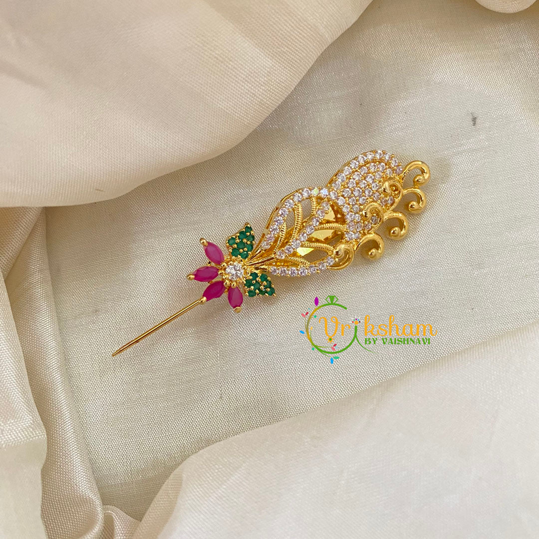 AD Stone Gold Saree Pin -Dress Pin -Floral Saree Brooch -G7746