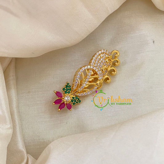 AD Stone Gold Saree Pin -Dress Pin -Floral Saree Brooch -G7746