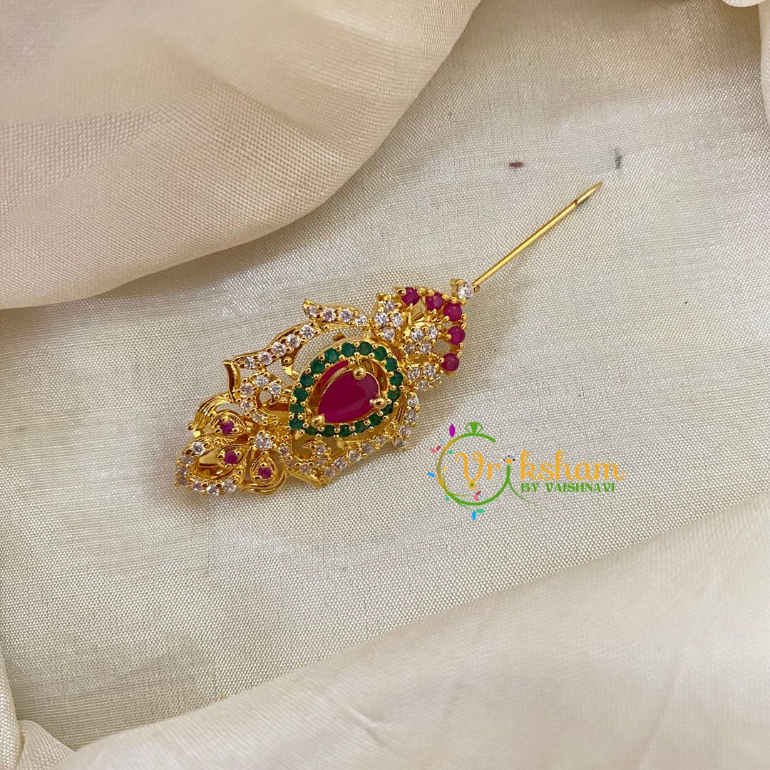 AD Stone Gold Saree Pin -Dress Pin -Tilak Saree Brooch -G7744