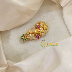 AD Stone Gold Saree Pin -Dress Pin -Dual Floral Saree Brooch -G7743
