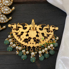 Precious Jadau Kundan Removable Pendant Neckpiece-White Green-Green Bead-J1030