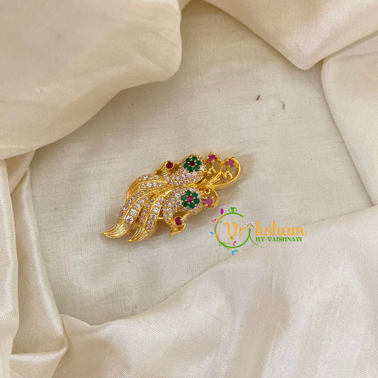 AD Stone Gold Saree Pin -Dress Pin -Dual Peacock Saree Brooch -G7742