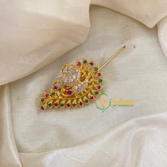 AD Stone Gold Saree Pin -Dress Pin - Swan Fern Saree Brooch -G7738