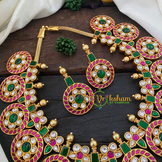 Precious Jadau Kundan Chakra Neckpiece -Jadau Kundan Coin Style Bridal Neckpiece  -J1043