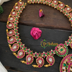 Precious Jadau Kundan Maanga Neckpiece -Pink White Green-J1032