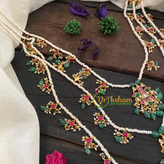 3 Layered Jadau Kundan Pearl Neckpiece-Dual Swans -Type 1-J1040