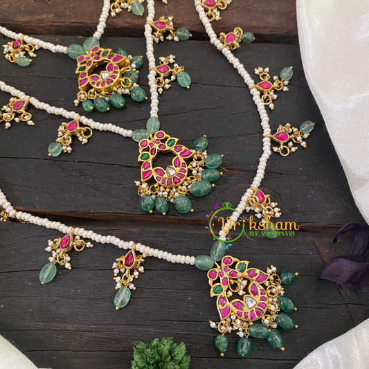 3 Layered Jadau Kundan Pearl Neckpiece-Dual Parrots -J1041